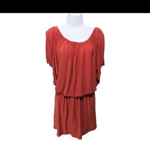 Boston Proper Blouson Dress M Slit Sleeve Orange Red